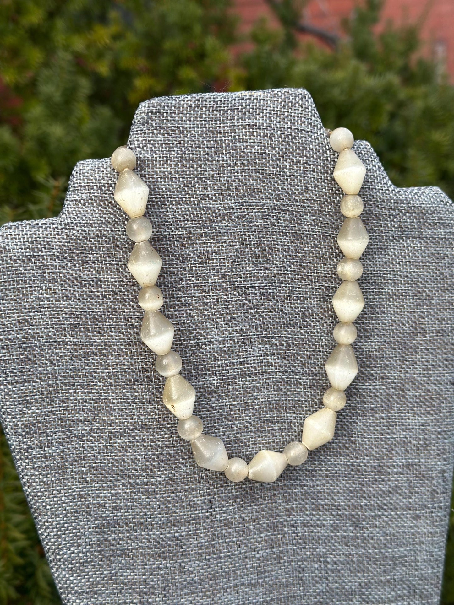 Antique Old Crystal Quartz Selenite Cornerless Beaded Necklace Heavy Gems