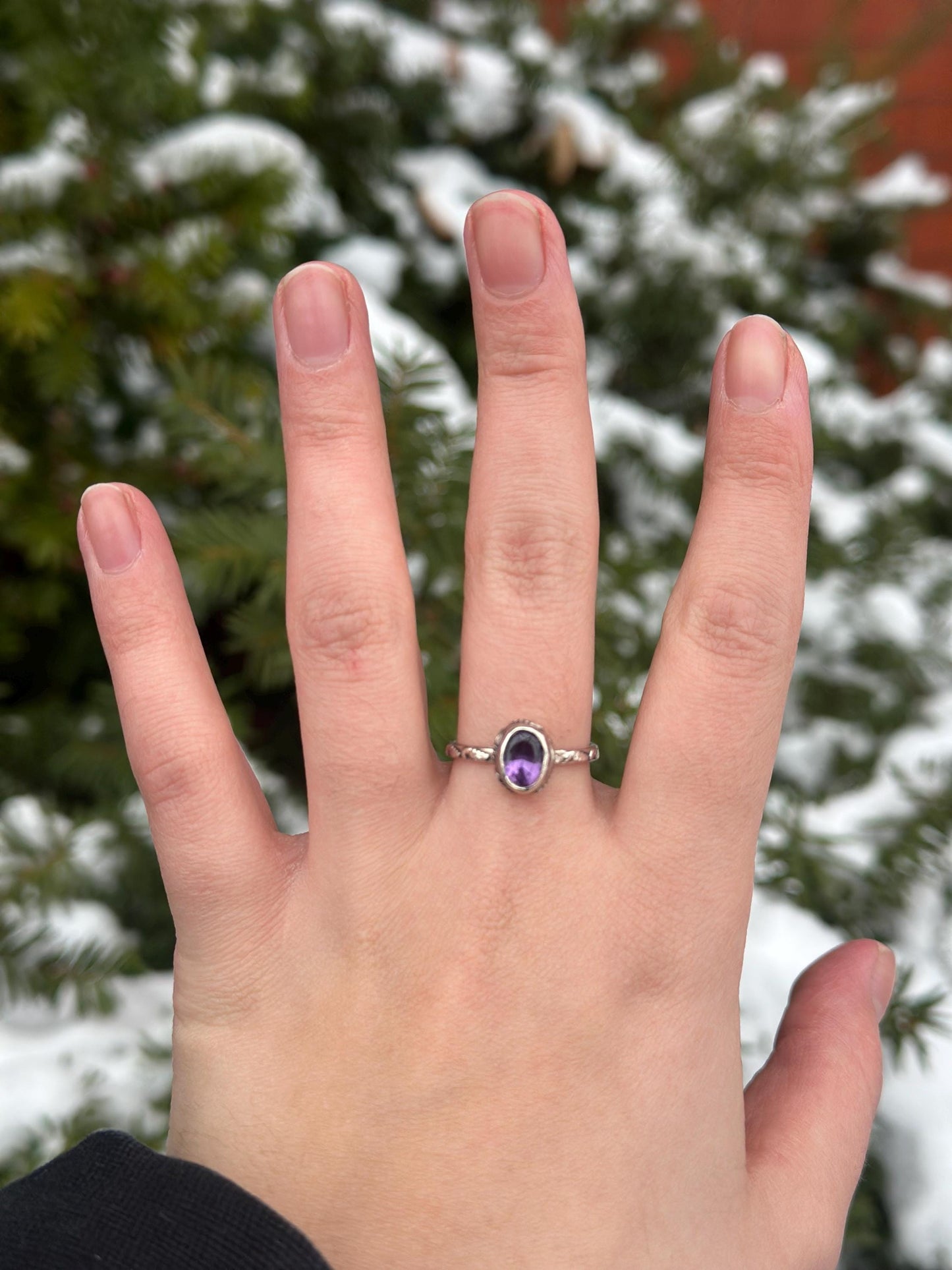 Vintage Faceted Sterling Silver Amethyst Ring Filagree Size 7.5