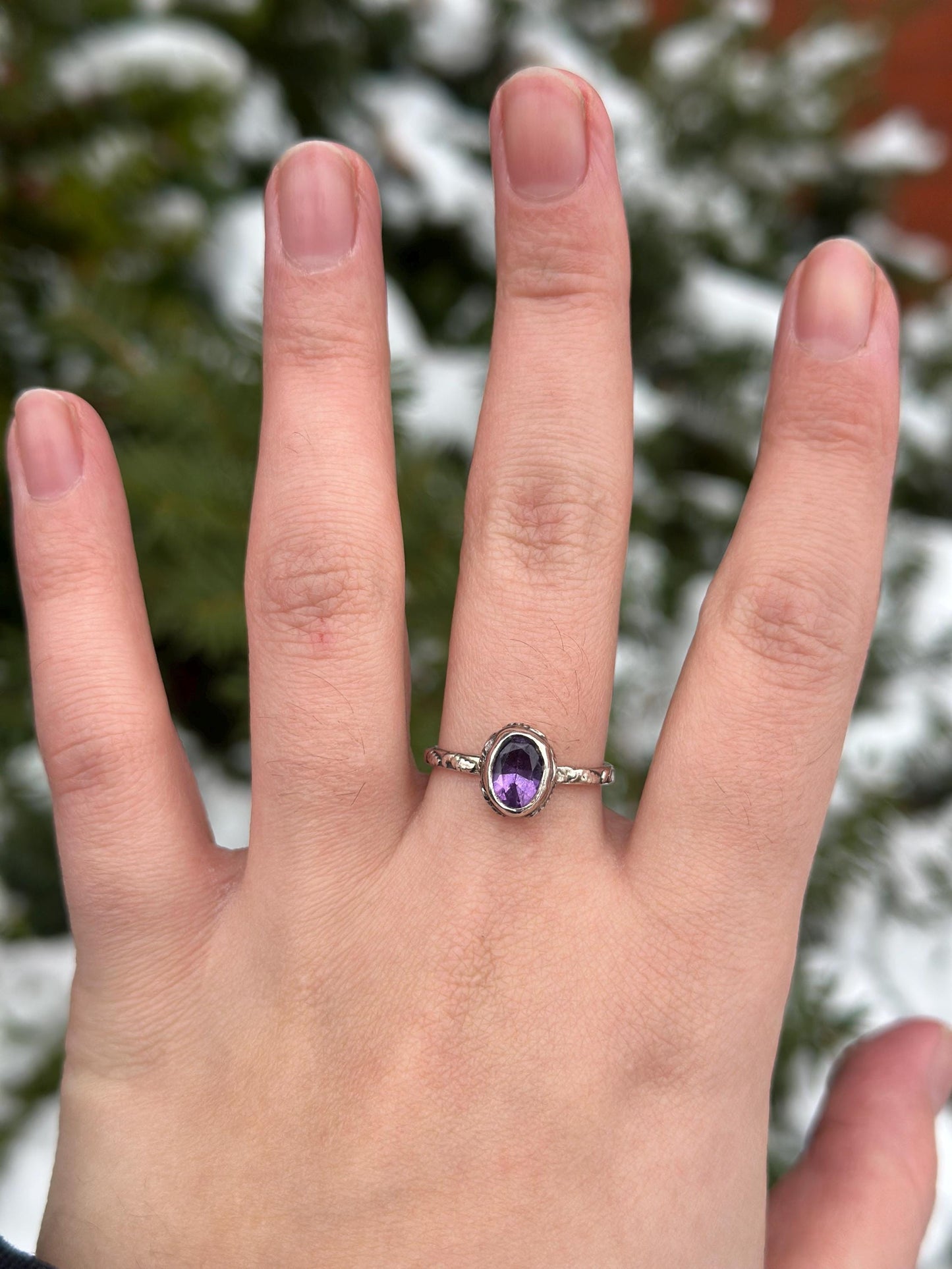 Vintage Faceted Sterling Silver Amethyst Ring Filagree Size 7.5