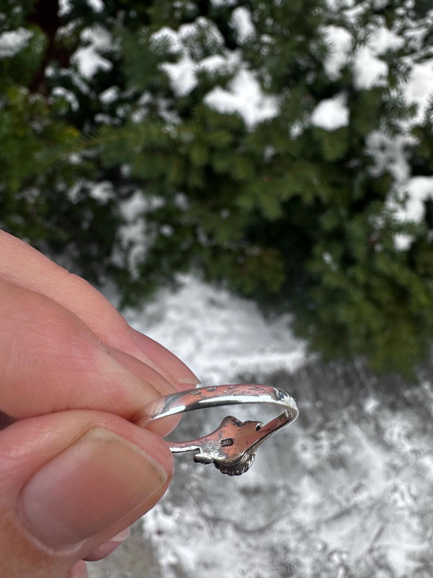 Vintage Sterling Silver Tear Drop Dainty Western Turquoise Navajo Ring Size 7.5