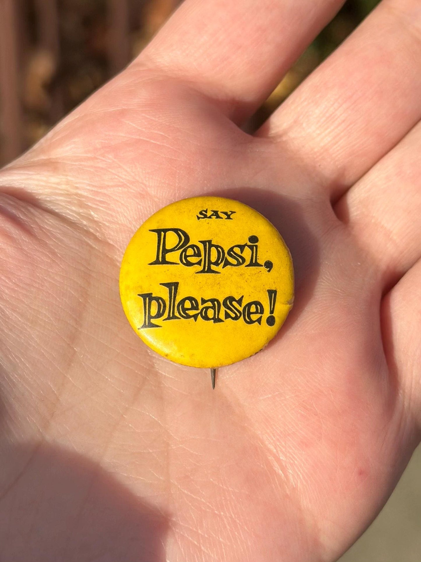 Vintage 1950's Pinback Yellow Badge Say Pepsi Please button