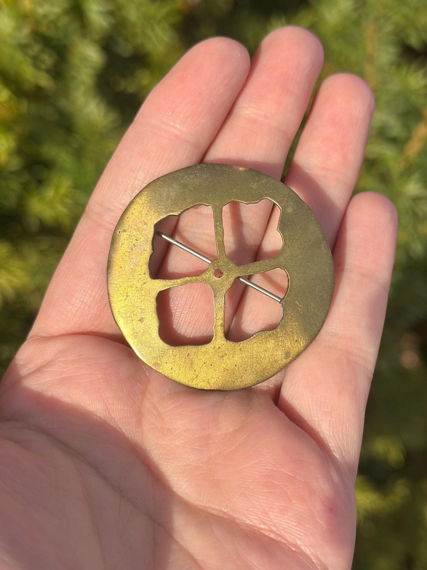 Vintage Antique Art Noveau Brass Antique Lucky Clover/Flower Brooch