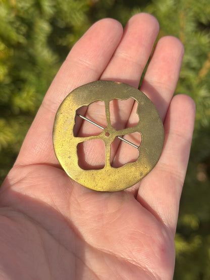 Vintage Antique Art Noveau Brass Antique Lucky Clover/Flower Brooch
