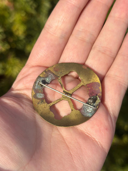 Vintage Antique Art Noveau Brass Antique Lucky Clover/Flower Brooch