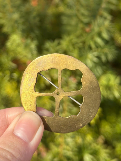 Vintage Antique Art Noveau Brass Antique Lucky Clover/Flower Brooch