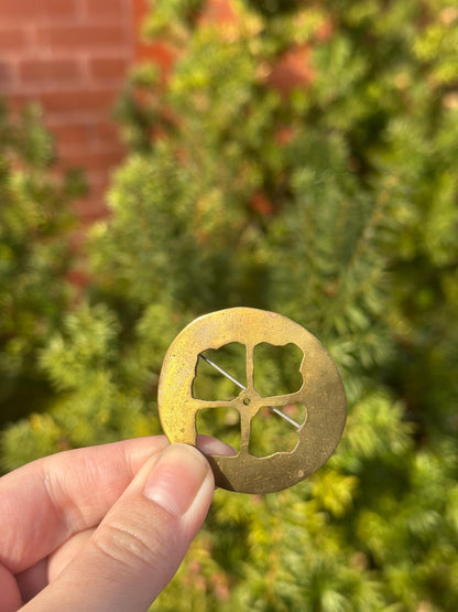 Vintage Antique Art Noveau Brass Antique Lucky Clover/Flower Brooch