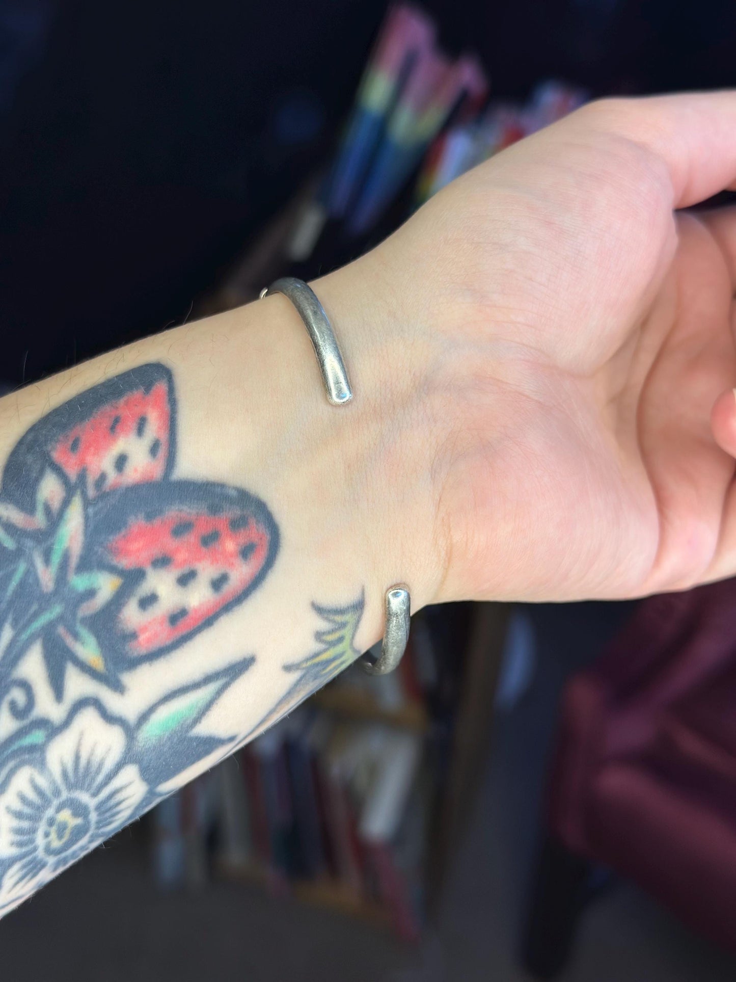 Handmade Signed Sterling Silver and Brown Leather Mexican Bracelet Cuff