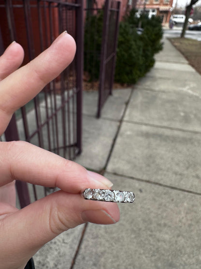 Vintage 50's 5 Stone Lab Created Diamonds White 14K Gold Electroplated Cocktail Size 7 Ring