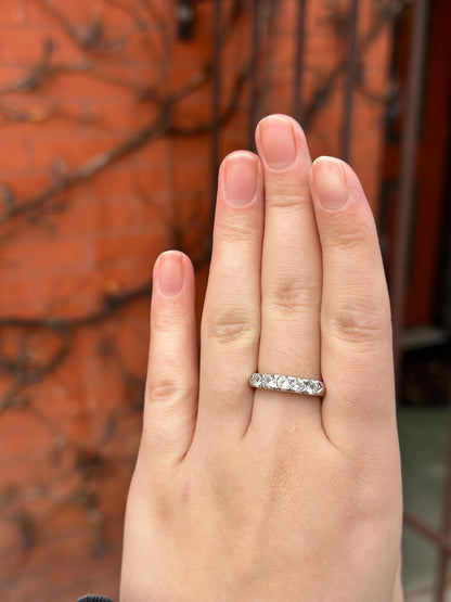 Vintage 50's 5 Stone Lab Created Diamonds White 14K Gold Electroplated Cocktail Size 7 Ring