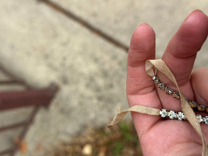 Vintage 1950's or Earlier Full Rhinestone Silver Choker with ribbon tie back.