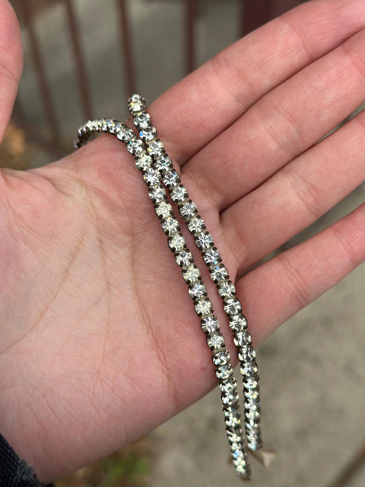 Vintage 1950's or Earlier Full Rhinestone Silver Choker with ribbon tie back.