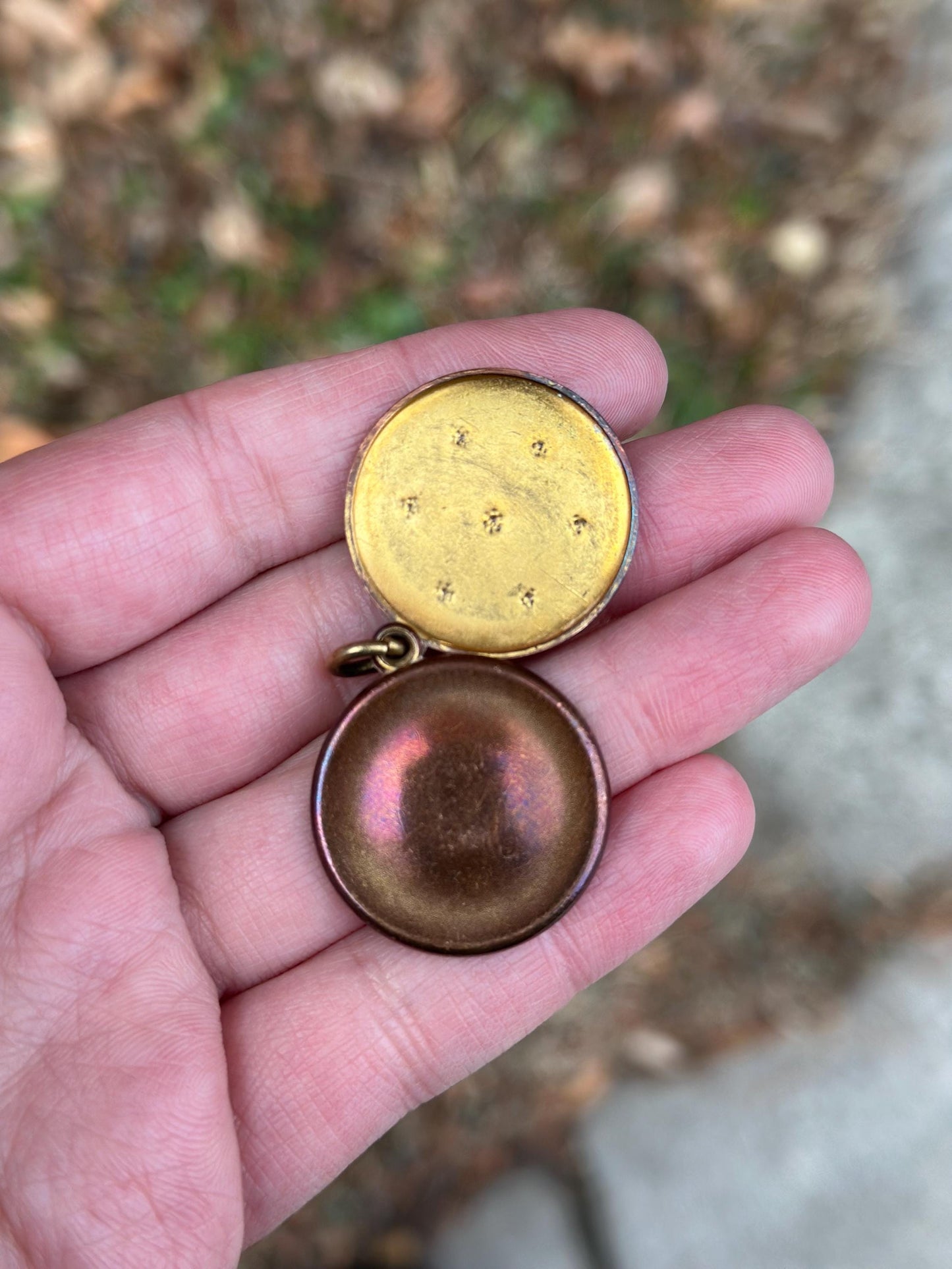 Vintage Antique Victorian Aged Brass and Rhinestone Starburst locket