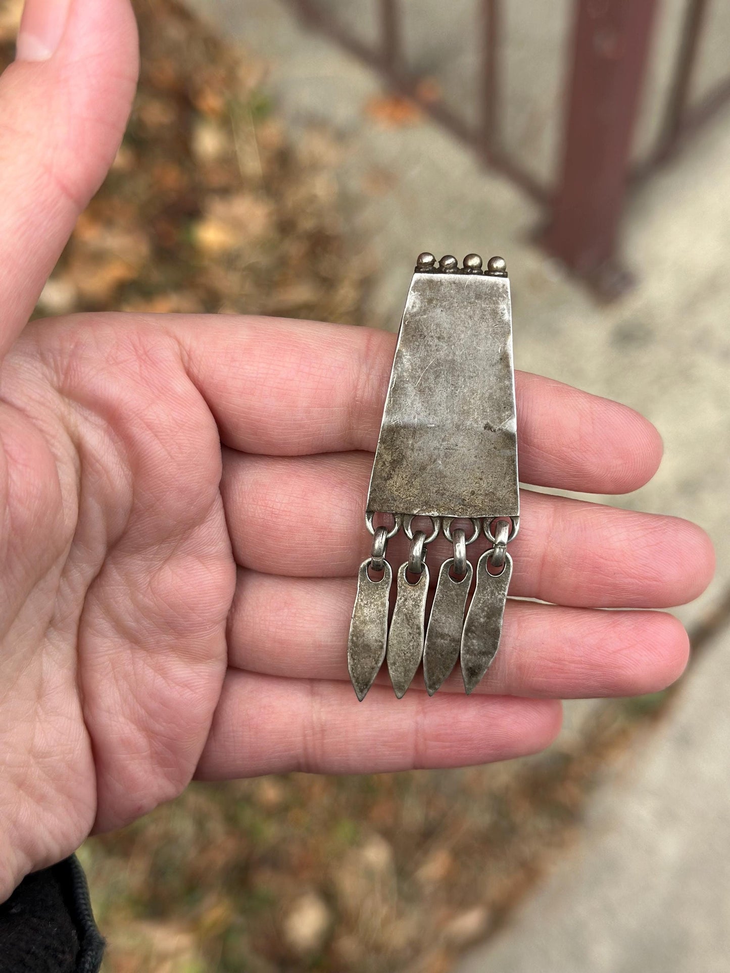 Unmarked Antique Silver Pewter Vintage India Tribal Pendant Charm