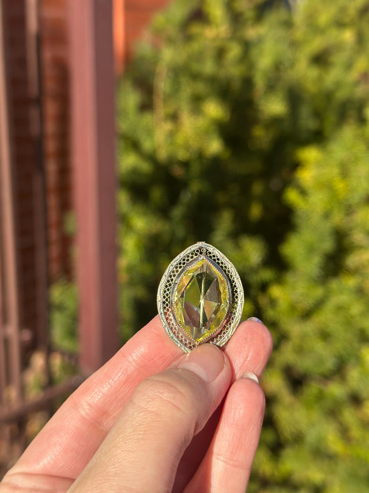 Antique Style Lemon Quartz Citrine Filligree Silver Tone Brooch