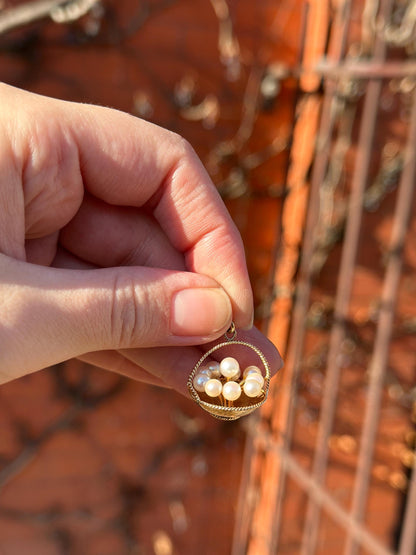Vintage Japan MCM 14K Solid Gold and Pearl Eggs in a Basket Necklace Charm or Pendant Easter Spring Kitschy Gold Charm Unique