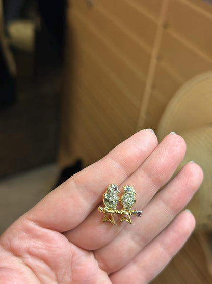 Vintage Rhinestone Gold Tone Lover Birds Pin or Brooch Love Kitschy MCM Brooch
