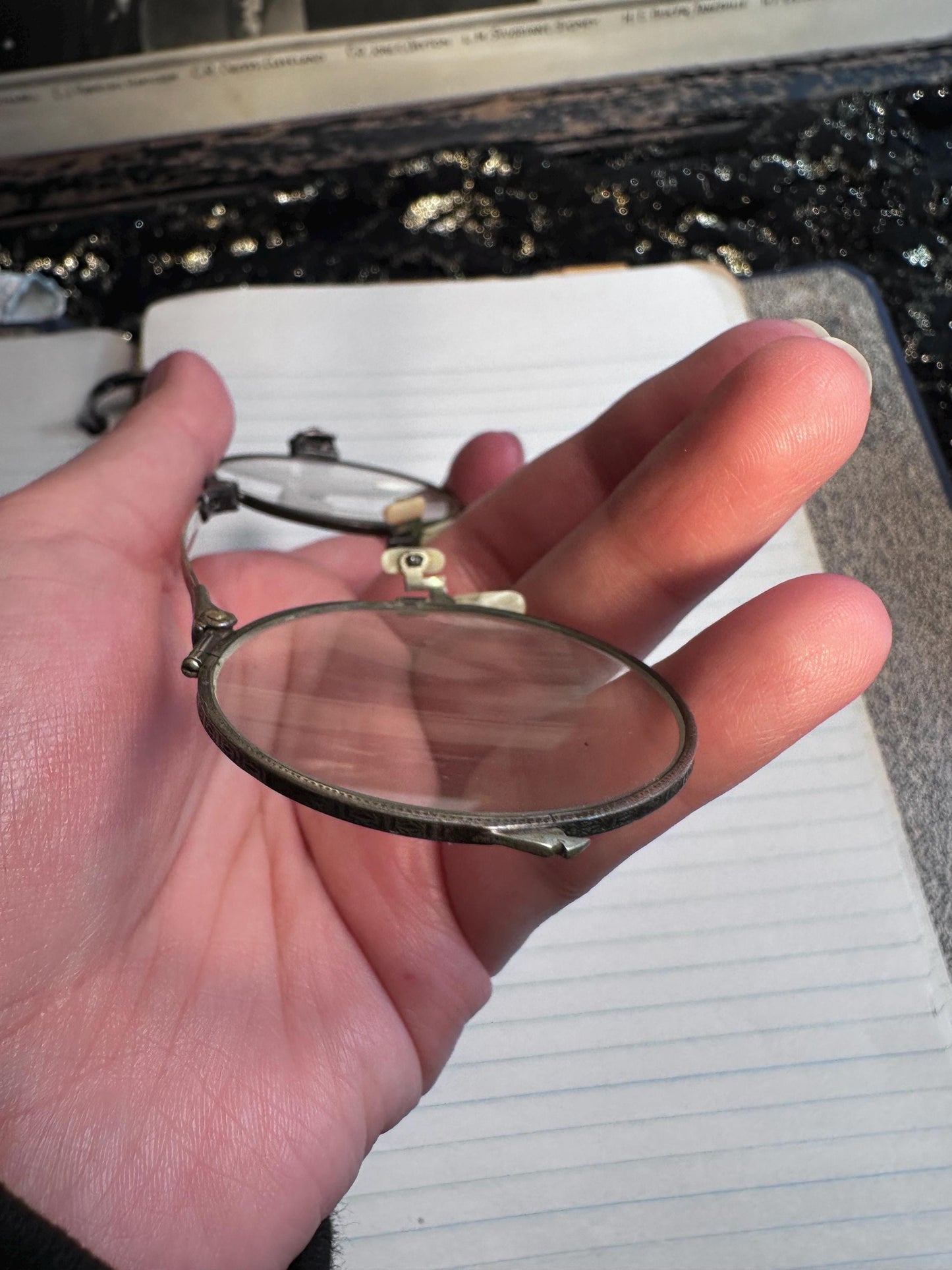 Victorian Vintage Antique Folding Glasses with 1/10 12k White Gold Band Victorian Collectable