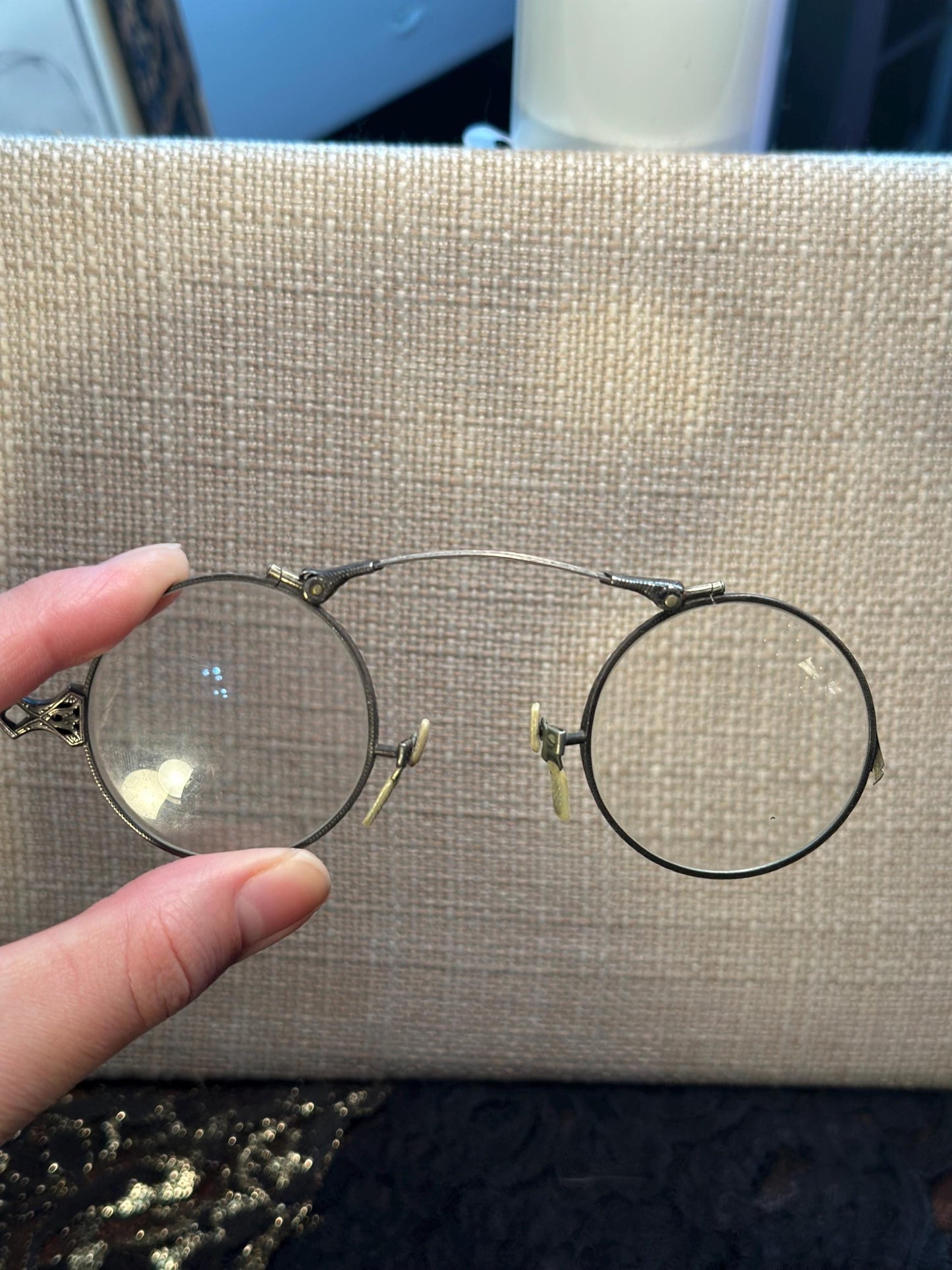 Victorian Vintage Antique Folding Glasses with 1/10 12k White Gold Band Victorian Collectable