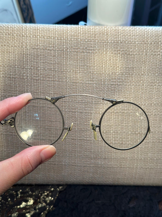 Victorian Vintage Antique Folding Glasses with 1/10 12k White Gold Band Victorian Collectable