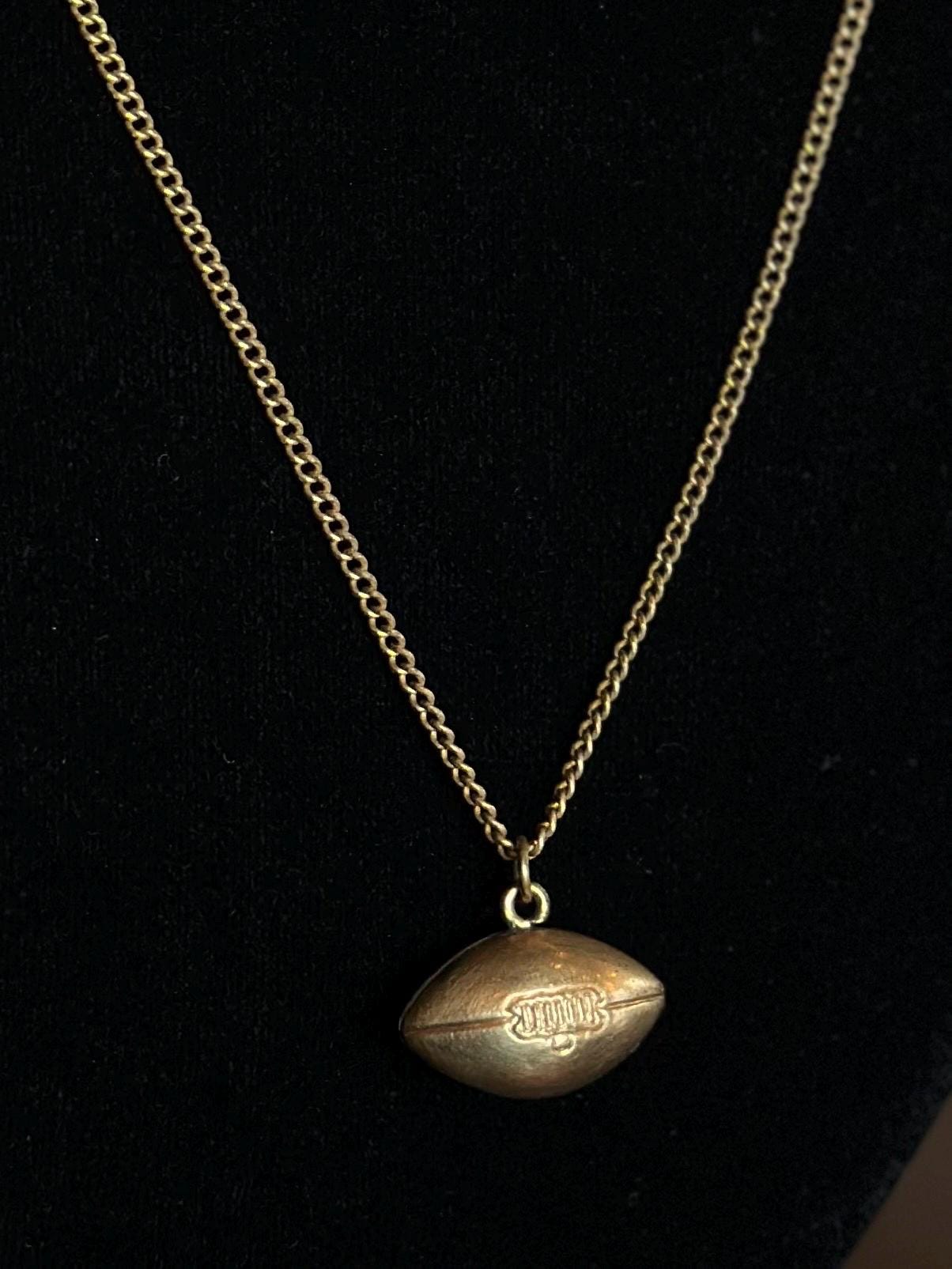 Antique Vintage 1930's 1/20th Gold Filled Football Necklace with Chain Preppy Ivy League