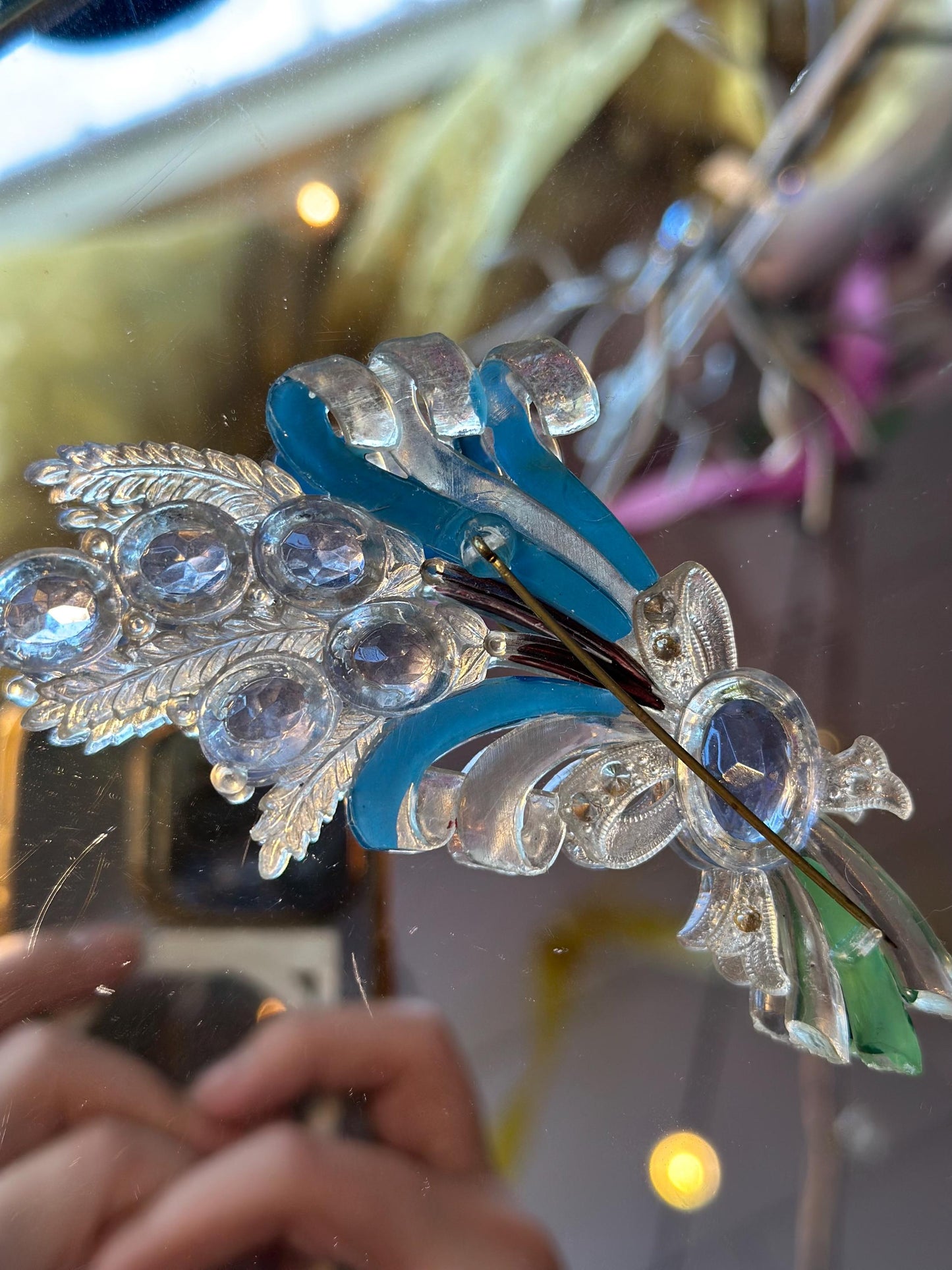 Antique French Art Noveau Art Deco Blue Toned Flower Lucite Bouquet Collectors Piece Rare Vogue