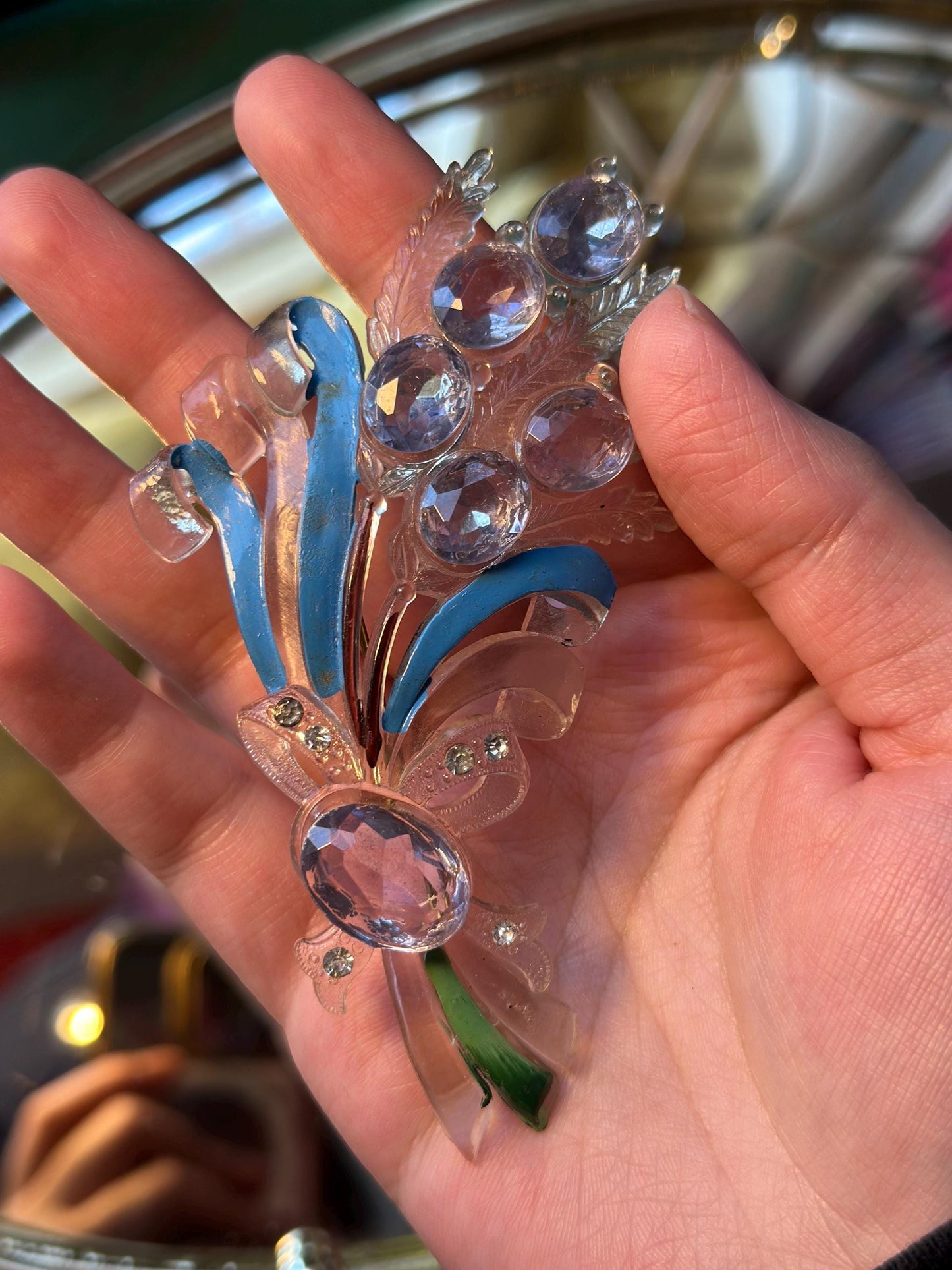 Antique French Art Noveau Art Deco Blue Toned Flower Lucite Bouquet Collectors Piece Rare Vogue