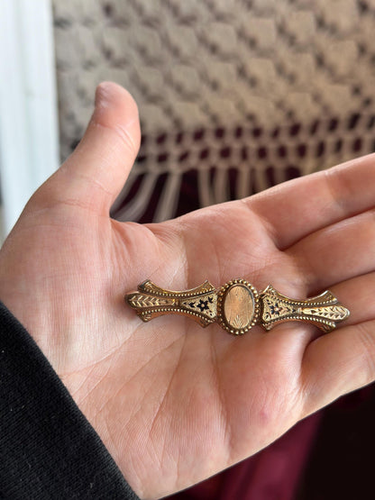 Antique Victorian Vintage  Edwardian Gold Filled Bar Pin Brooch Signet Empty Engraveable
