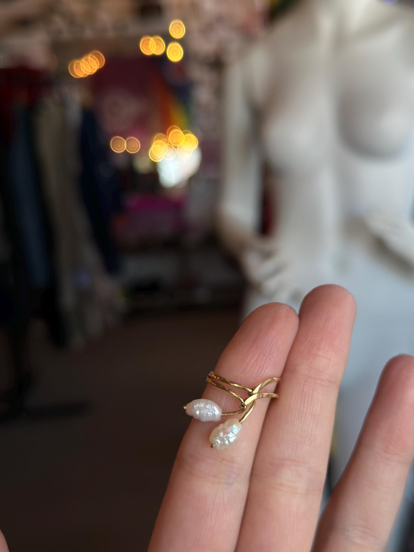 14k Solid Gold Baroque Double Strand Elegant and Dainty Fresh Water Pearl Size 4.5