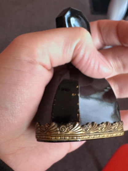 Antique 1930's RARE Czech Black Onyx Glass with Malachite Art Deco Perfume Bottle Art Noveau