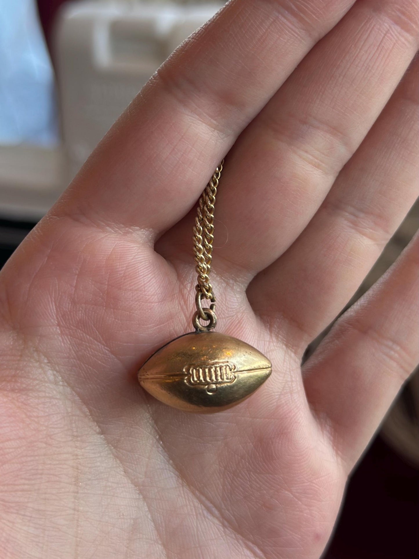 Antique Vintage 1930's 1/20th Gold Filled Football Necklace with Chain Preppy Ivy League