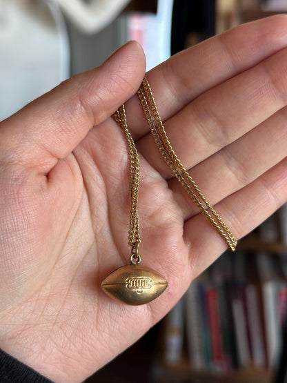 Antique Vintage 1930's 1/20th Gold Filled Football Necklace with Chain Preppy Ivy League