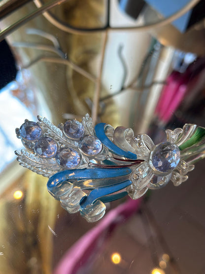 Antique French Art Noveau Art Deco Blue Toned Flower Lucite Bouquet Collectors Piece Rare Vogue