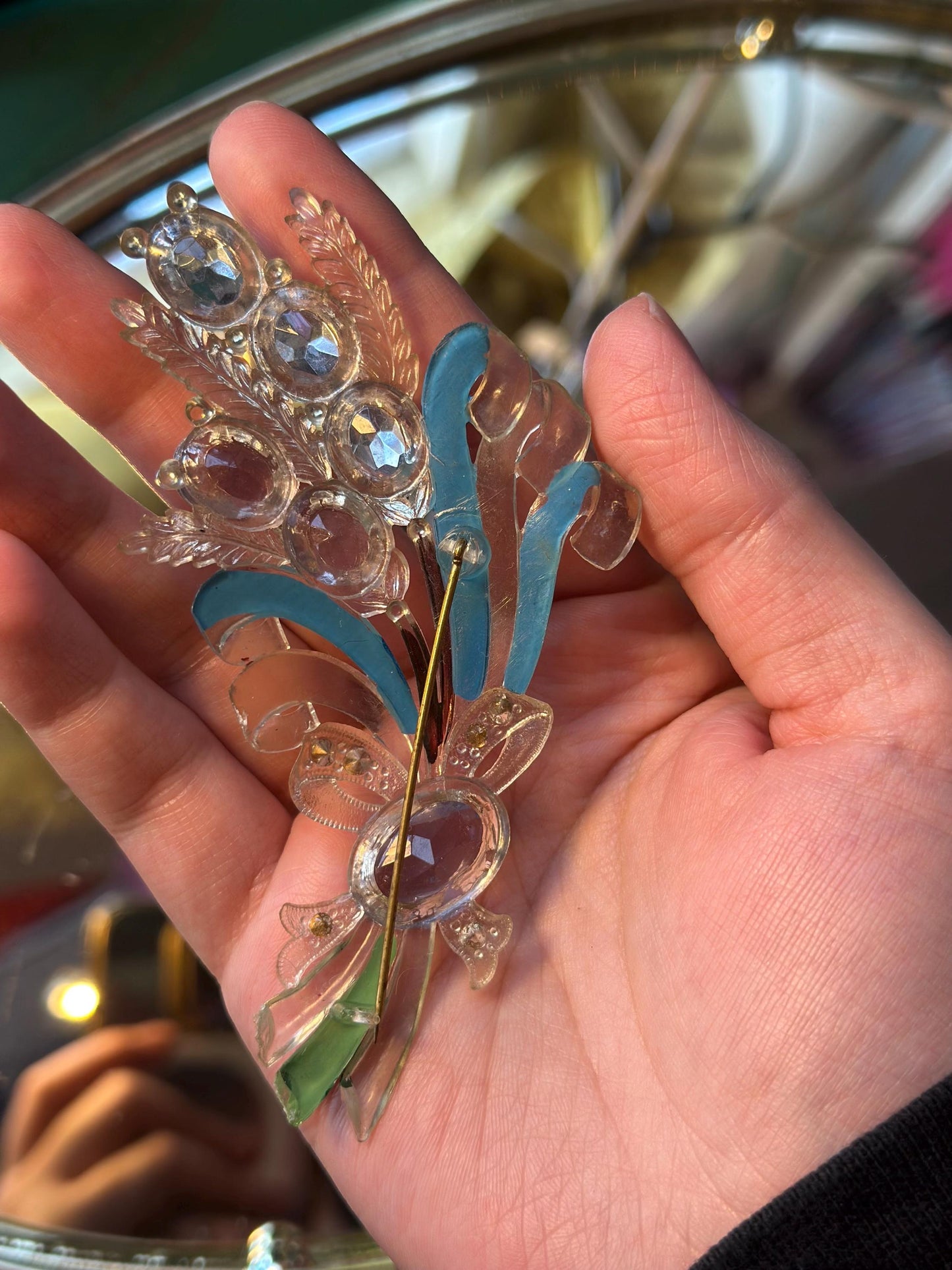 Antique French Art Noveau Art Deco Blue Toned Flower Lucite Bouquet Collectors Piece Rare Vogue