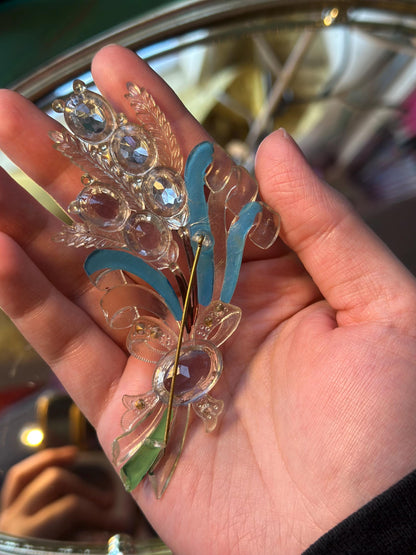 Antique French Art Noveau Art Deco Blue Toned Flower Lucite Bouquet Collectors Piece Rare Vogue