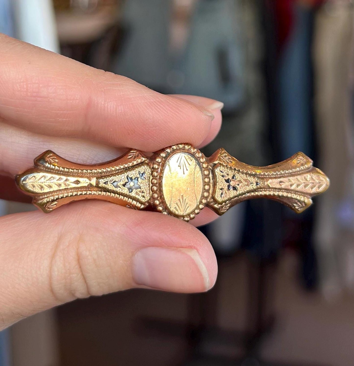 Antique Victorian Vintage  Edwardian Gold Filled Bar Pin Brooch Signet Empty Engraveable
