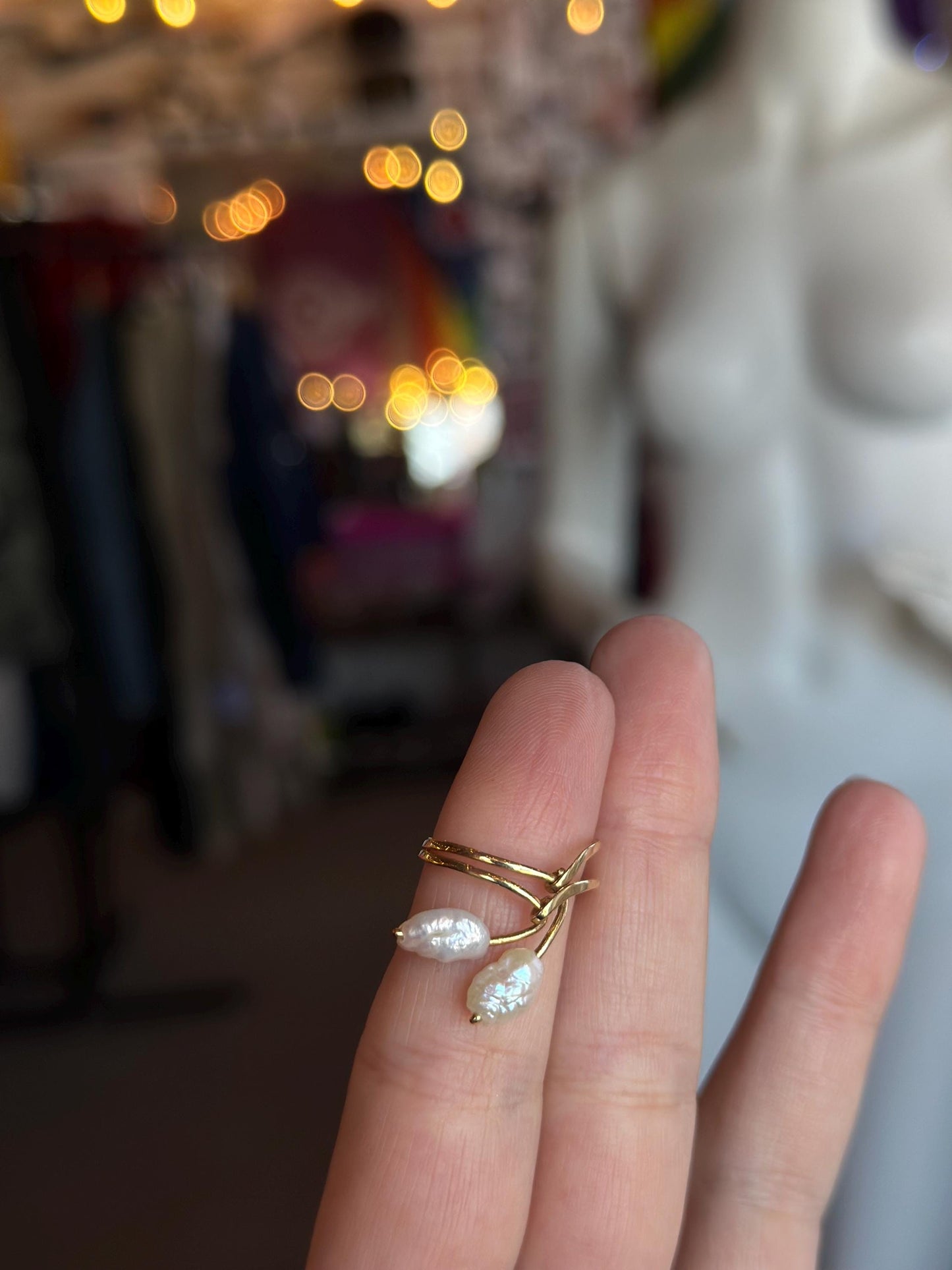14k Solid Gold Baroque Double Strand Elegant and Dainty Fresh Water Pearl Size 4.5