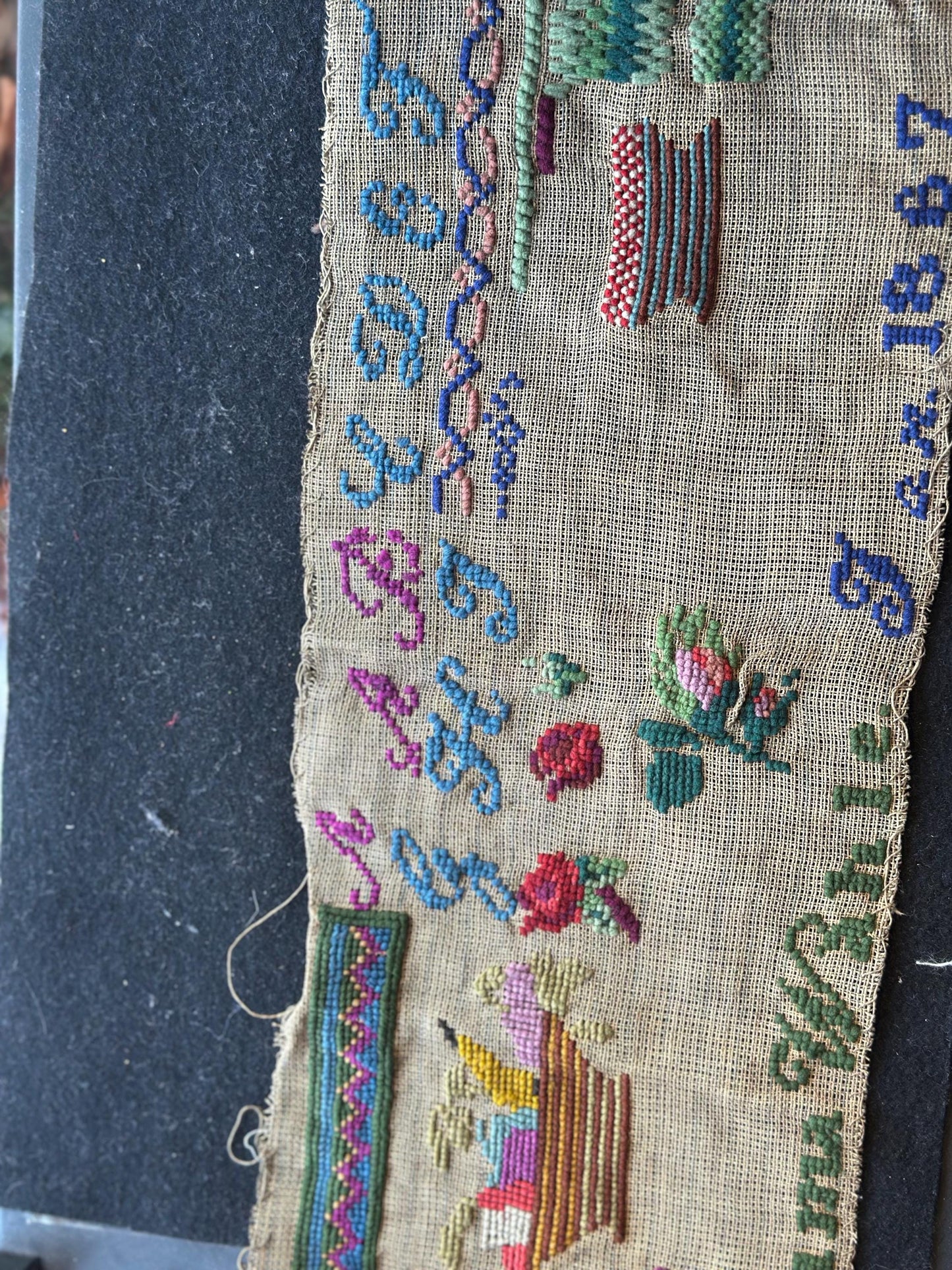 Lot of 2 Embroidery Cross Stitch ORIGINAL 1867 19th Century Antique School Examples