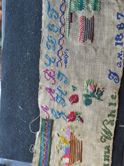 Lot of 2 Embroidery Cross Stitch ORIGINAL 1867 19th Century Antique School Examples