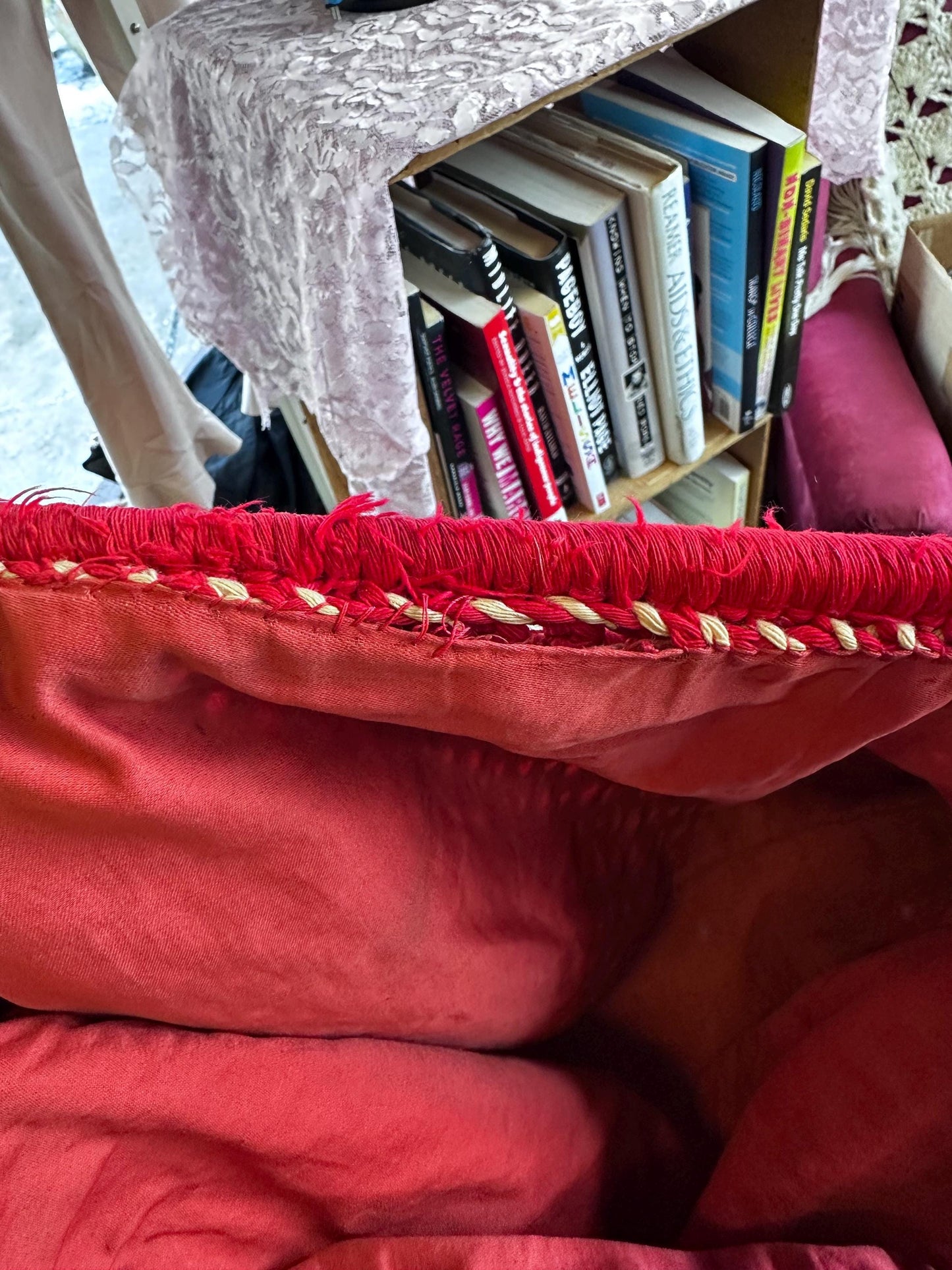 Antique Vintage 1930's Wooden Dowel Handmade Crocheted Knitting Bag