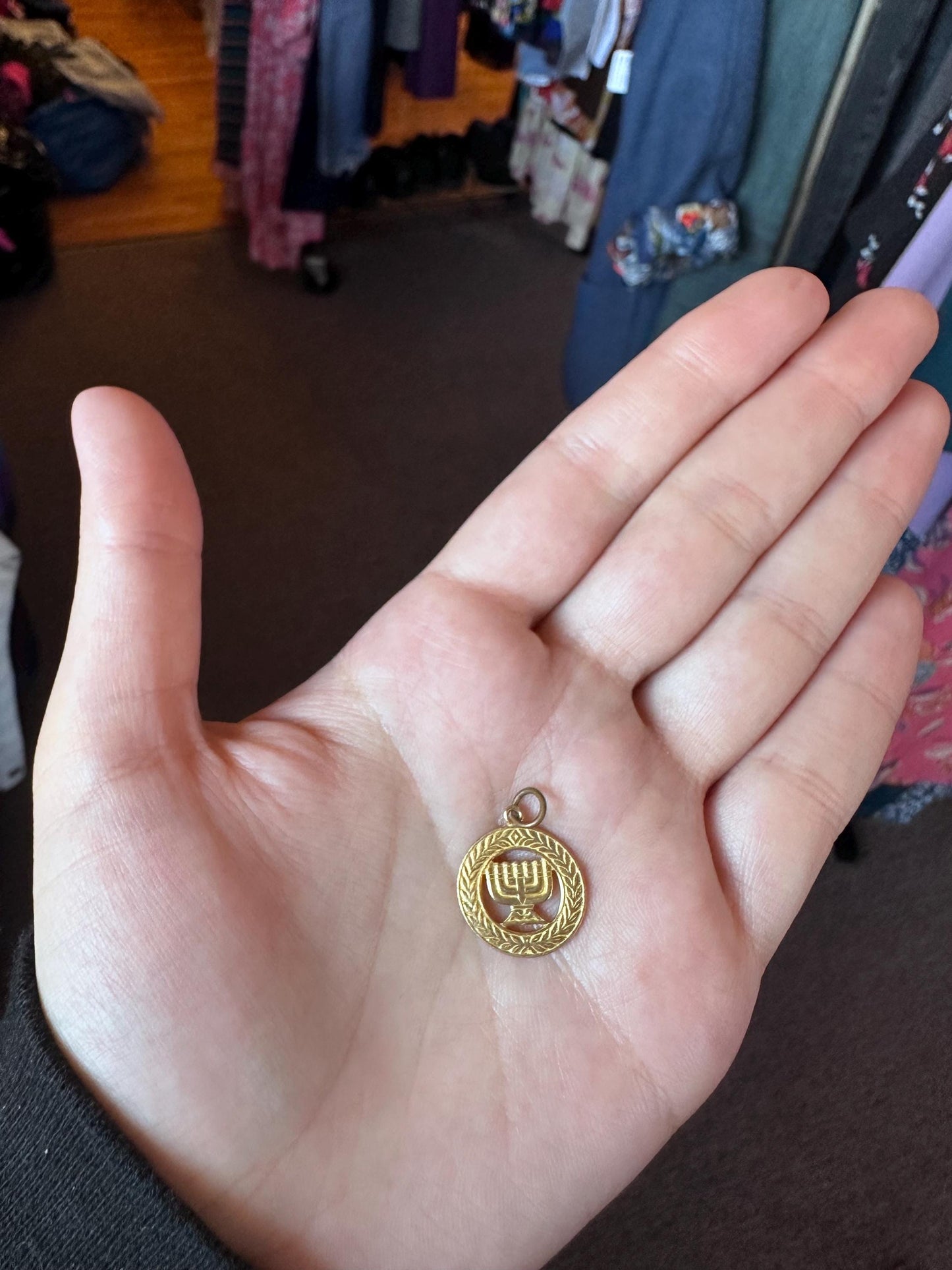 Vintage 50's 14K-18k Solid Gold Tested Jewish Menorah Charm Pendant