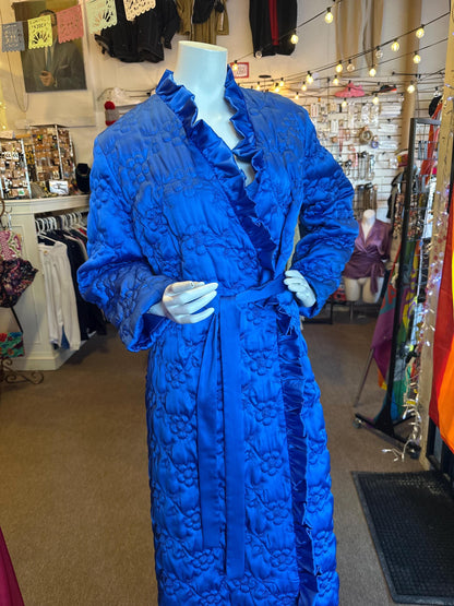 1960's Vintage Plush Quilted  Flo Weinberg Floral Housecoat/Robe OSFM S-L