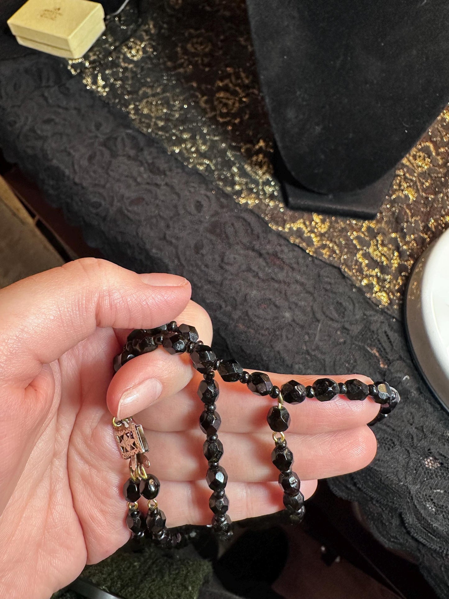 Antique Czech Handmade Glass Faceted Black Beaded Multistrand Mourning jewelry as is