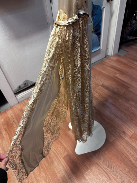 Antique Edwardian or early 1920's Vintage Silk Satin and Lace Drop Waist Flapper Wedding Dress AS IS
