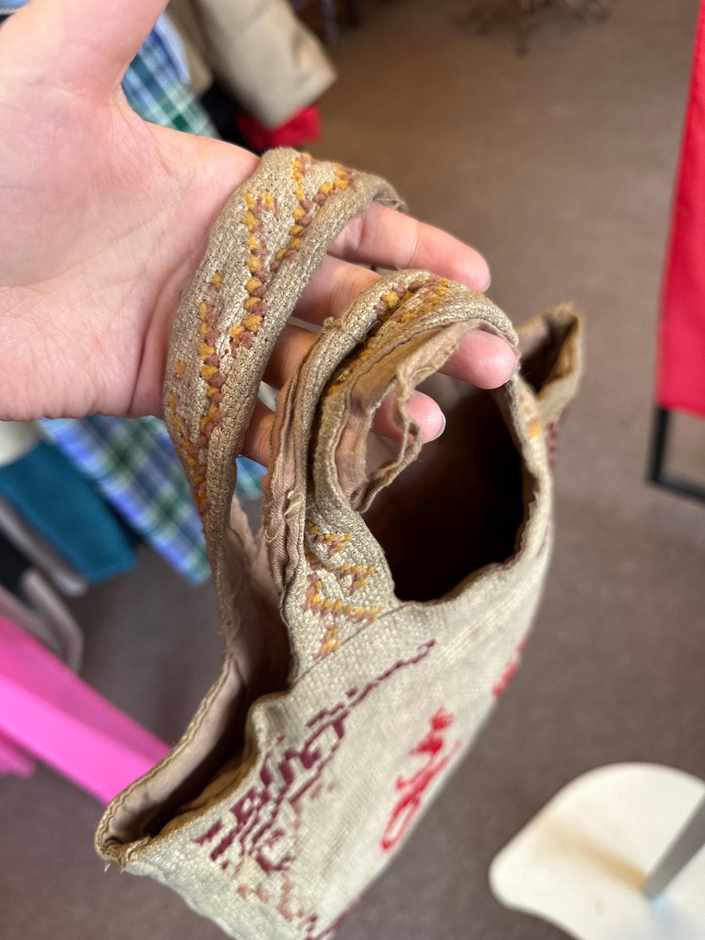 Super Rare Antique 19th Century Victorian 1884 Embroidery School Tote Purse Bag