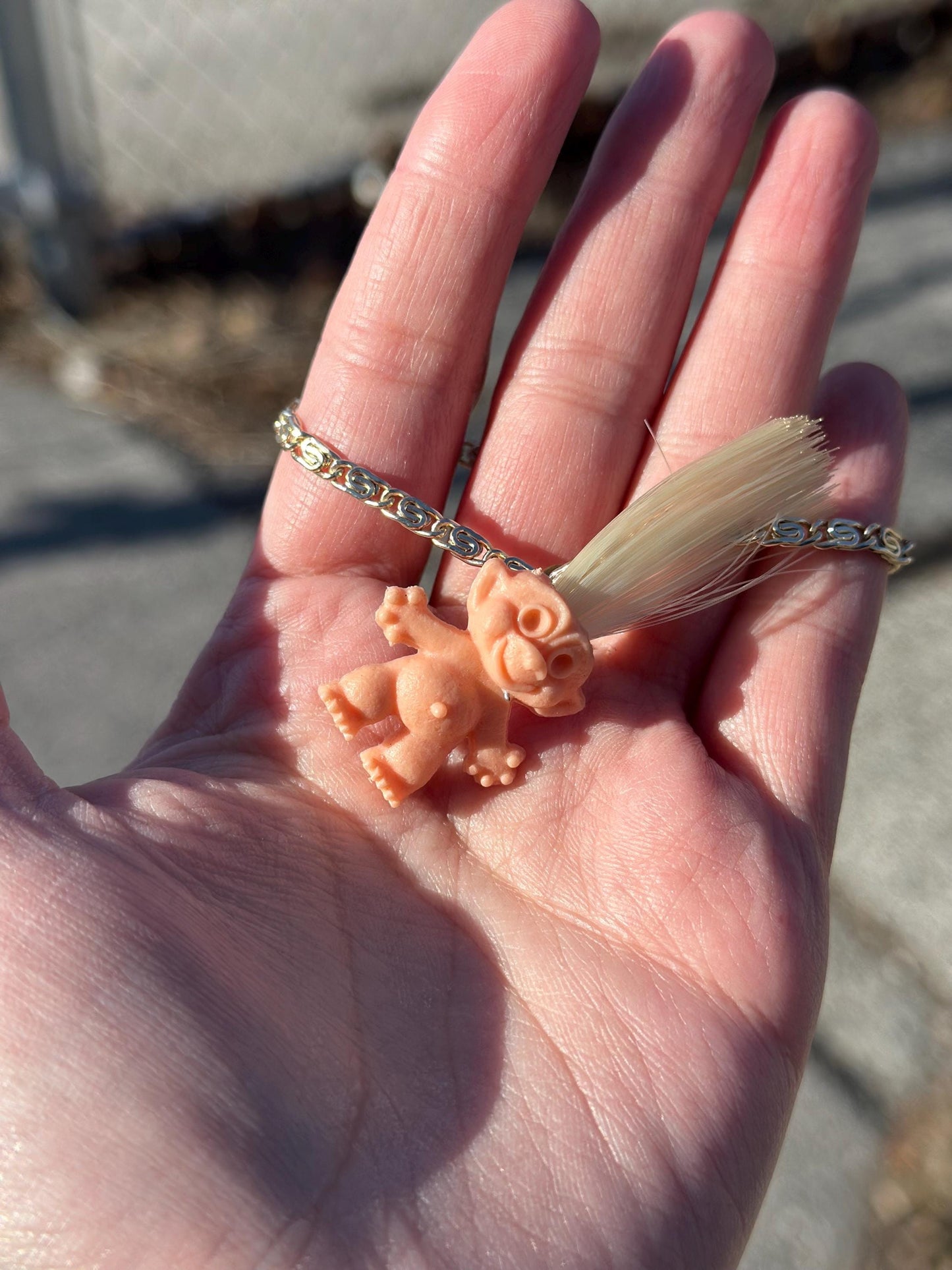 Vintage 80's or 90's Kitschy Juniors Troll Doll Silver Bracelet.