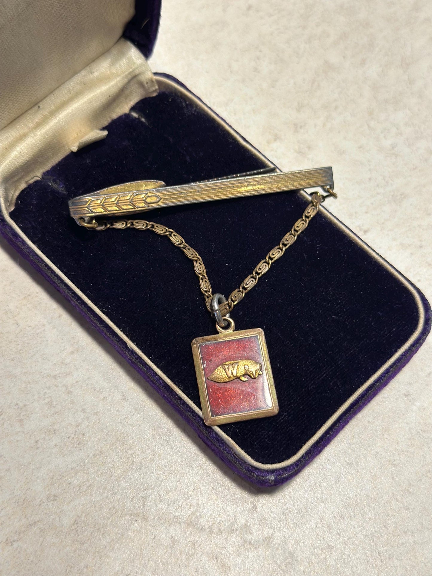 Vintage MCM 50's University of Wisconsin Sports Gold Filled 1/10 10K Slide Hickok Tie Pin