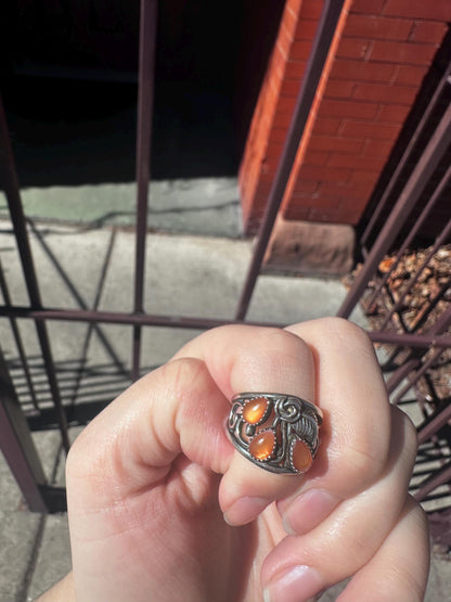 Vintage Navajo Inspired Southwest Peach Carnelian Sterling Silver Ring Size 6