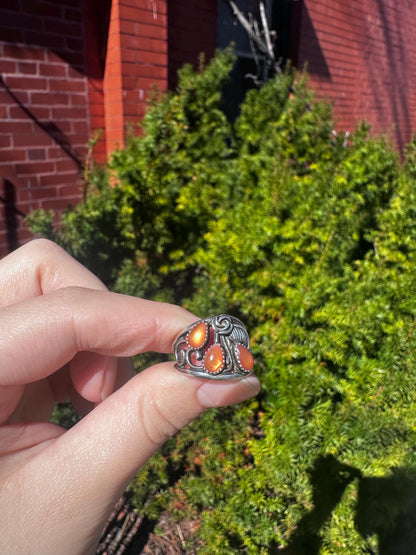 Vintage Navajo Inspired Southwest Peach Carnelian Sterling Silver Ring Size 6