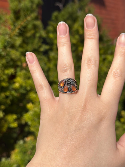 Vintage Navajo Inspired Southwest Peach Carnelian Sterling Silver Ring Size 6