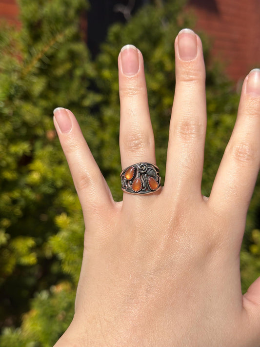 Vintage Navajo Inspired Southwest Peach Carnelian Sterling Silver Ring Size 6